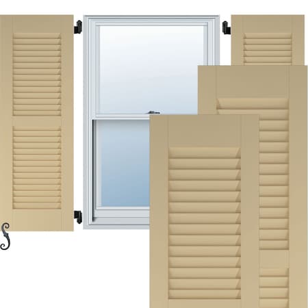12W X 37H Americraft Two Equal Louver Exterior Real Wood Shutters, Natural Twine